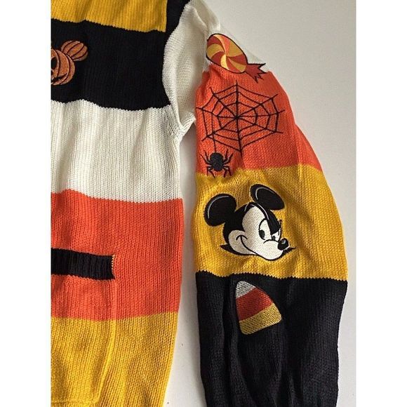 Mickey Mouse Candy Corn Disney Cardigan Sz M Her Universe Hot Topic Halloween - Picture 2 of 10